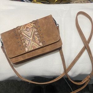 Trinity Ranch Brown Crossbody Bag with Southwestern Design